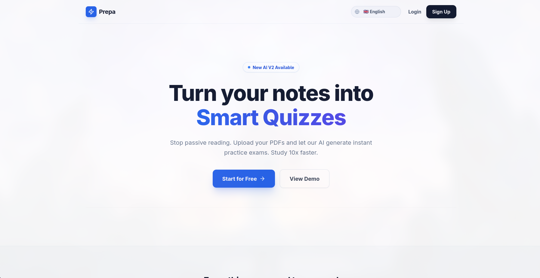 AI Quiz Interface showing PDF analysis